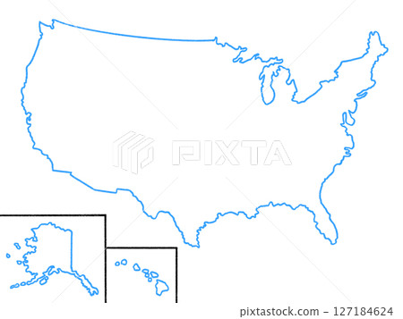 Map of the United States (line drawing, no state borders) Blue 127184624