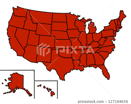 United States Map (with state borders) Red United States Map (with state borders) Red 127184638