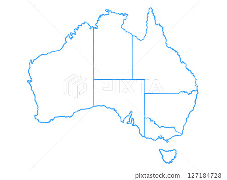 澳洲地圖（線圖，含州界）藍色 127184728
