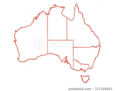 Map of Australia (line drawing, with state borders) Red 127184801