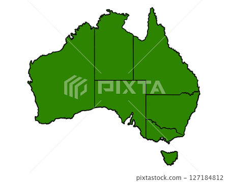 澳洲地圖（含州界）綠色 127184812