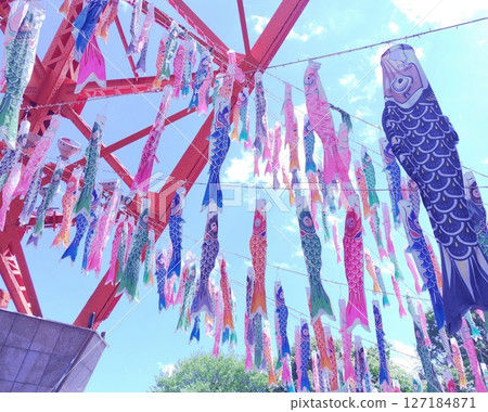 Lots of carp streamers and Tokyo Tower ~koinobori 127184871