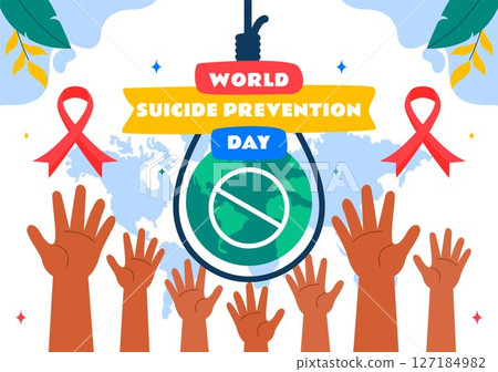 World Suicide Prevention Day Vector Illustration on September 10, Featuring a Hanging Rope and Helping Hands to Prevent Suicide in a Flat Background 127184982