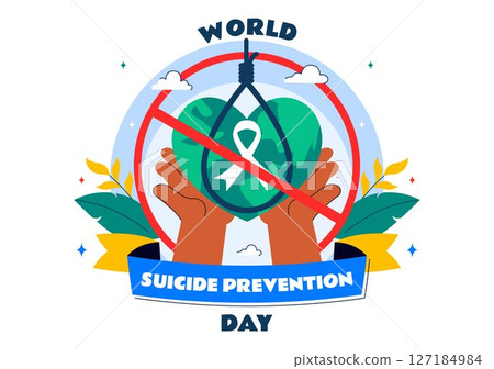 World Suicide Prevention Day Vector Illustration on September 10, Featuring a Hanging Rope and Helping Hands to Prevent Suicide in a Flat Background 127184984