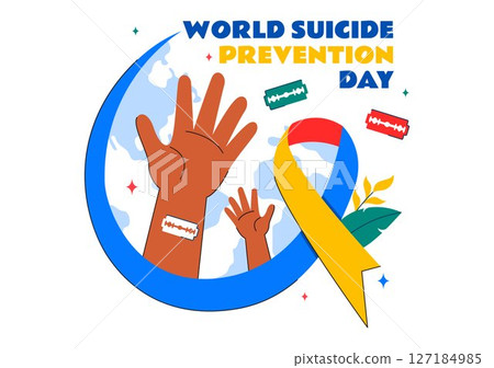 World Suicide Prevention Day Vector Illustration on September 10, Featuring a Hanging Rope and Helping Hands to Prevent Suicide in a Flat Background 127184985