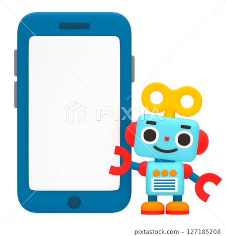 Cute robot and smartphone Cute robot and smartphone 127185208
