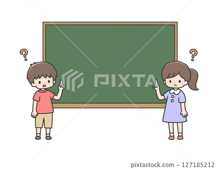 男孩和女孩指著黑板 男孩和女孩指著黑板 127185212
