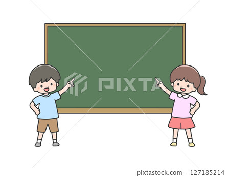 男孩和女孩指著黑板 男孩和女孩指著黑板 127185214
