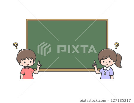 Boy and girl pointing at the blackboard, upper body 127185217