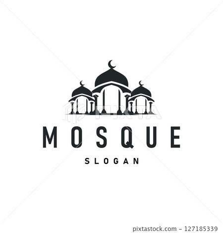 mosque logo simple design minimalist mosque with black silhouette concept of mosque symbol place of worship templet design mosque logo simple design minimalist mosque with black silhouette concept of mosque symbol place of worship templet design 127185339