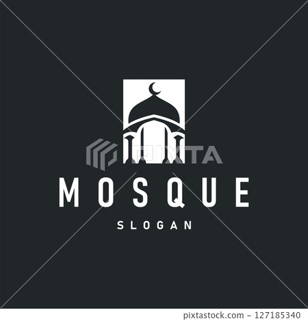 mosque logo simple design minimalist mosque with black silhouette concept of mosque symbol place of worship templet design mosque logo simple design minimalist mosque with black silhouette concept of mosque symbol place of worship templet design 127185340