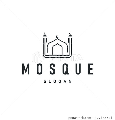 mosque logo simple design minimalist mosque with black silhouette concept of mosque symbol place of worship templet design 127185341