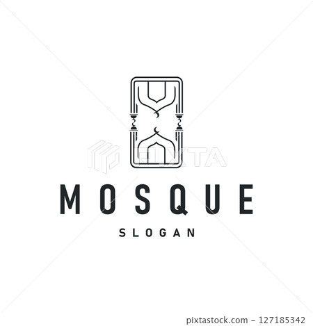 mosque logo simple design minimalist mosque with black silhouette concept of mosque symbol place of worship templet design 127185342