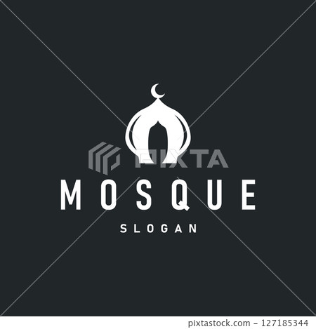 mosque logo simple design minimalist mosque with black silhouette concept of mosque symbol place of worship templet design 127185344