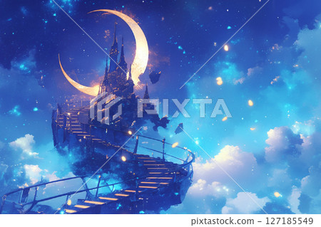 Stairs leading to a castle in the sky 127185549