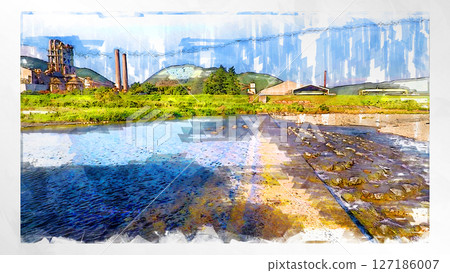 素描風格素描風景唯美鳥瞰無人機攝影天空山脈半空中漂浮夢幻無人機 127186007