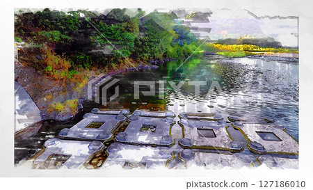 素描風格素描風景唯美鳥瞰無人機攝影天空山脈半空中漂浮夢幻無人機 127186010