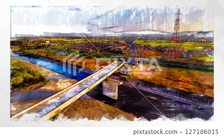 Sketch-style sketch landscape beautiful aerial view drone photography sky mountain midair floating fantastic drone Sketch-style sketch landscape beautiful aerial view drone photography sky mountain midair floating fantastic drone 127186015