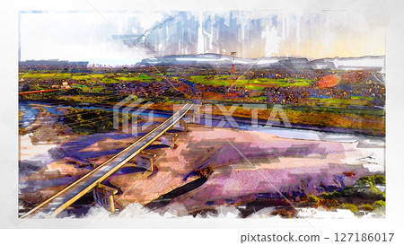Sketch-style sketch landscape beautiful aerial view drone photography sky mountain midair floating fantastic drone Sketch-style sketch landscape beautiful aerial view drone photography sky mountain midair floating fantastic drone 127186017