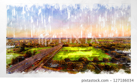 Sketch-style sketch landscape beautiful aerial view drone photography sky mountain midair floating fantastic drone Sketch-style sketch landscape beautiful aerial view drone photography sky mountain midair floating fantastic drone 127186034