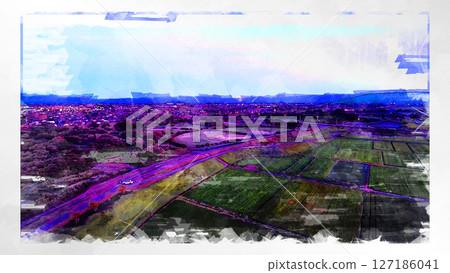 Sketch-style sketch landscape beautiful aerial view drone photography sky mountain midair floating fantastic drone 127186041