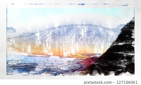 素描風格素描風景唯美鳥瞰無人機攝影天空山脈半空中漂浮夢幻無人機 127186061