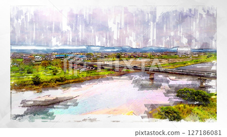 素描風格素描風景唯美鳥瞰無人機攝影天空山脈半空中漂浮夢幻無人機 127186081