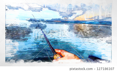 Sketch-style sketch landscape beautiful aerial view drone photography sky mountain midair floating fantastic drone 127186107