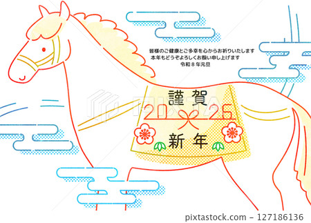 馬年新年賀卡簡單線條畫 127186136