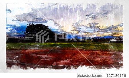 Sketch-style sketch landscape beautiful aerial view drone photography sky mountain midair floating fantastic drone 127186156