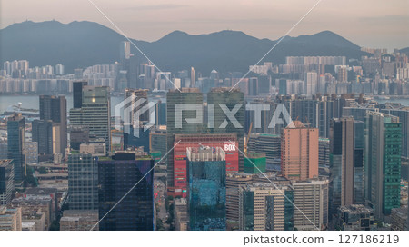 June 6 2025 Panoramic View of a Modern City Skyline at Sunset 127186219