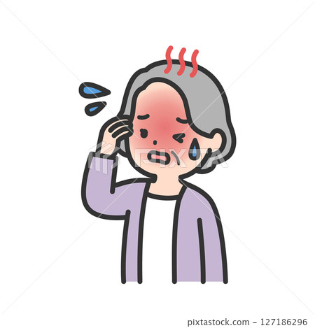 Elderly woman suffering from heat stroke, summer fatigue 127186296