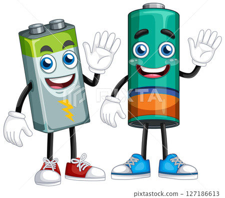 Friendly Battery Characters Illustration Friendly Battery Characters Illustration 127186613