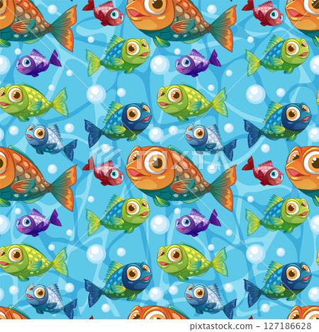 Colorful Fish in a Seamless Pattern Colorful Fish in a Seamless Pattern 127186628