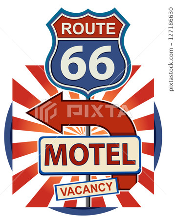 Retro Route 66 Motel Sign Illustration 127186630