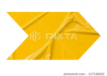 Yellow crumpled paper arrow isolated on transparent background 127186692