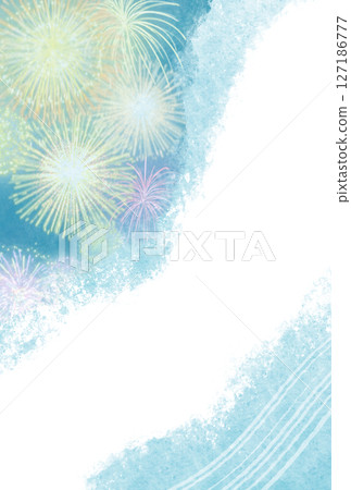以煙火和河流為主題的涼爽夏日插畫背景框架 127186777