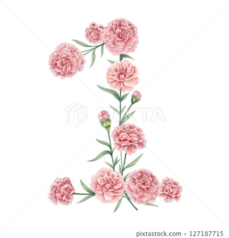 numbers alphabet and flowers white background 127187715