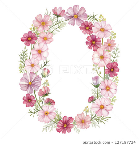 numbers alphabet and flowers white background 127187724