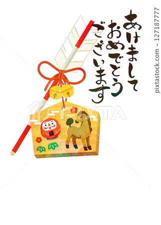 Ema, Hamaya, Year of the Horse, New Year's card, illustration Ema, Hamaya, Year of the Horse, New Year's card, illustration 127187777