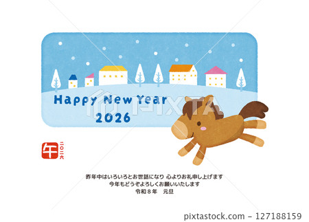 馬年可愛新年賀卡冬雪 127188159