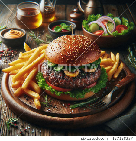 Juicy American hamburger set ④ 127188357