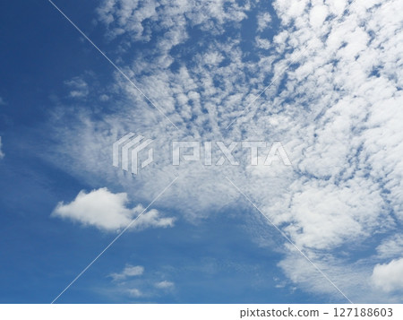 Stratus cloud on beautiful blue sky , Fluffy clouds formations at tropical zone , Thailand 127188603