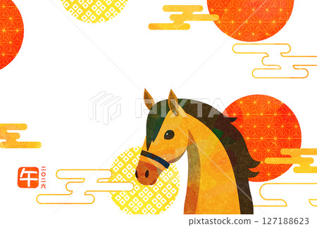 Year of the Horse Japanese style New Year's card illustration Year of the Horse Japanese style New Year's card illustration 127188623