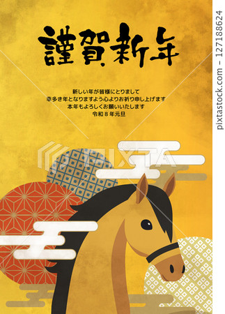 馬年日式新年賀卡插圖 馬年日式新年賀卡插圖 127188624