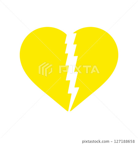 鋸齒狀的黃色心形圖示 - 電擊、觸電、心室顫動、去顫和 AED 的圖像素材 127188658