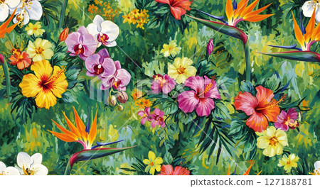 芙蓉等熱帶花卉和植物的自然背景 127188781