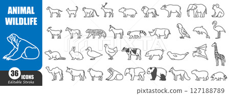 Animal and wildlife side view outline icon . Editable stroke . Vector . 127188789
