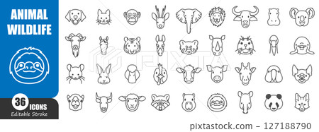 Animal and wildlife head front view outline icon . Editable stroke . Vector . 127188790
