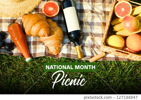 National Picnic Month - Day, design for advertising with attributes and text 127188847